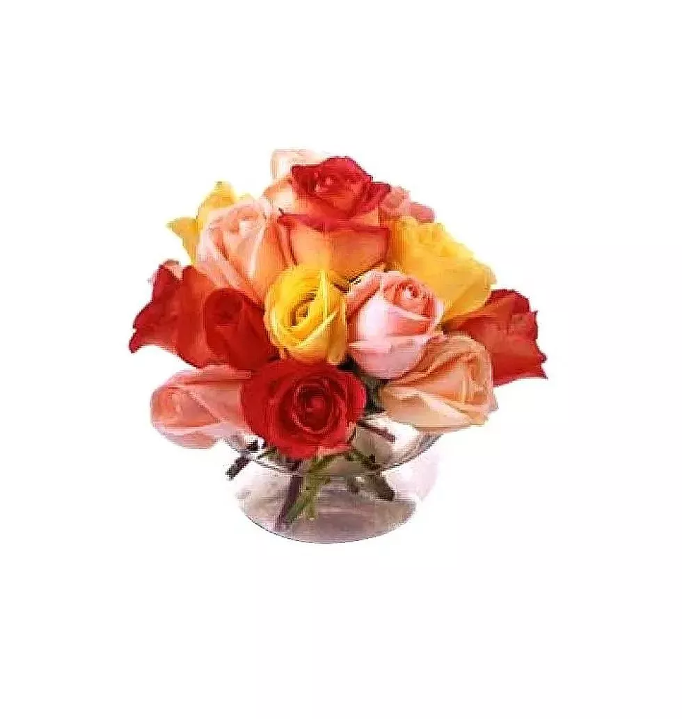 15 Mixed Roses in Vase