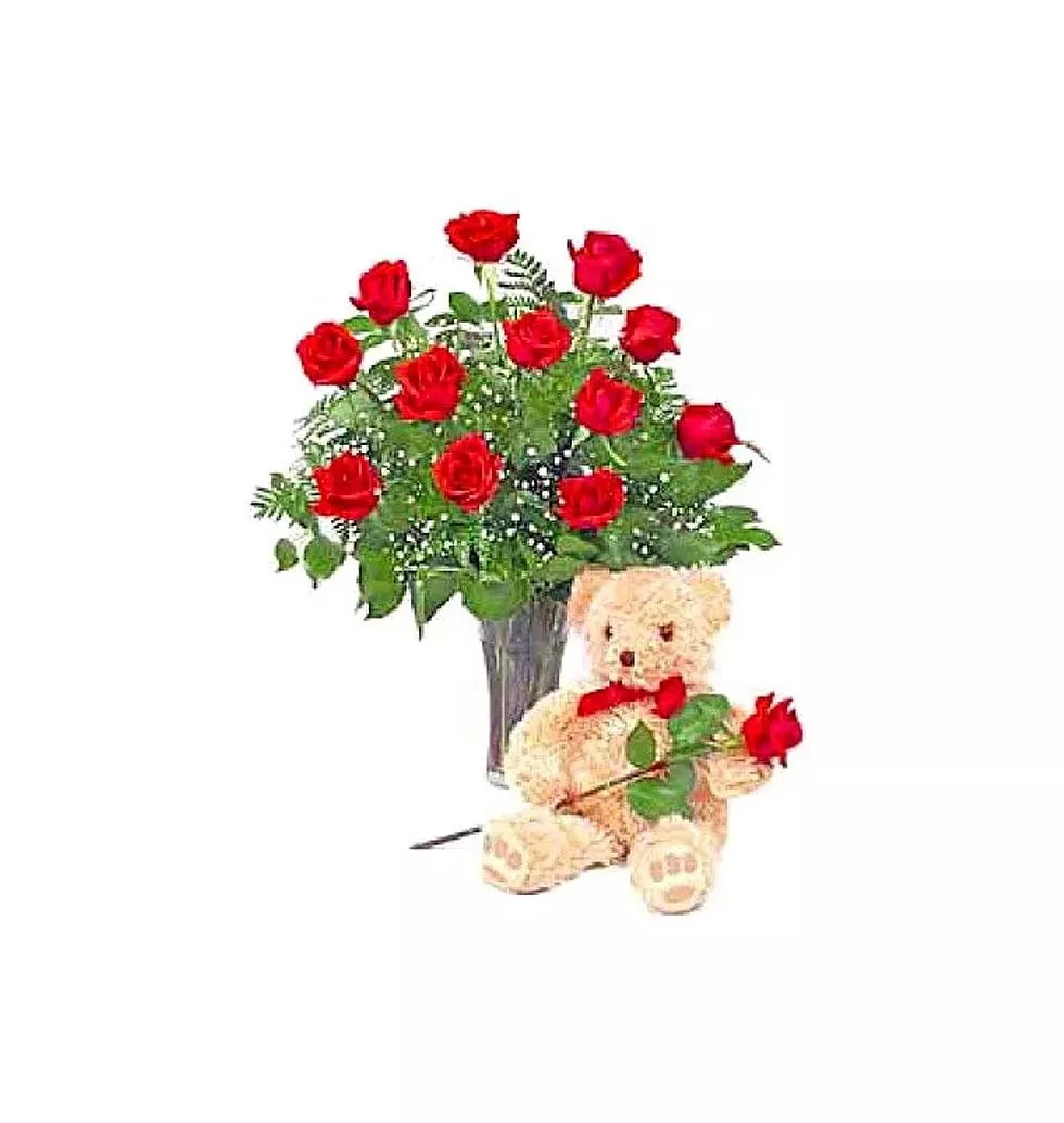 Classic Red Roses N Teddy Love