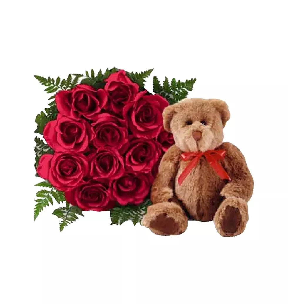 12 Red Roses With Bear