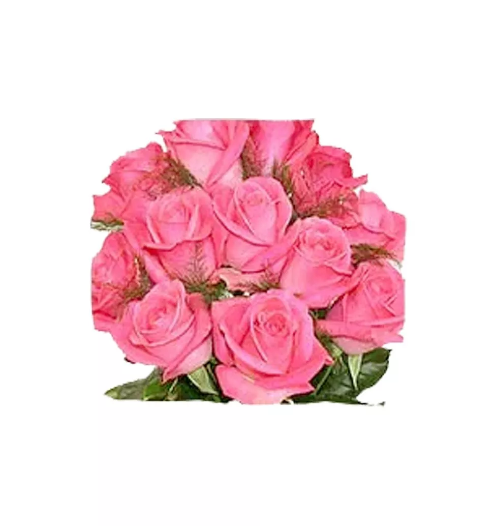 1 dozen pink roses in bouquet