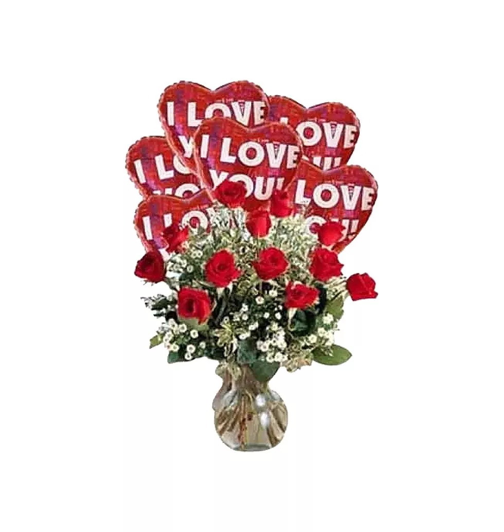 Heartballoons Roses Vase